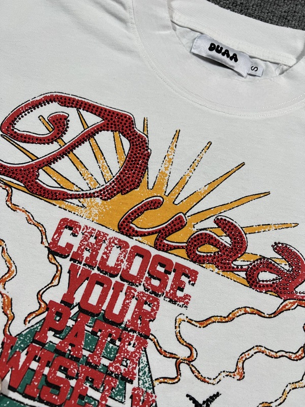 编号707   #P60   DUAA New Age T-shirt 2026ss欧美最新潮牌烫钻洗水做旧短袖T恤