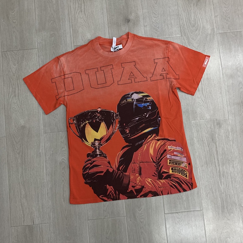 DU108# P68  DUAA Trophies T-shirt美国街头潮牌烫钻洗水做旧破洞短袖T恤