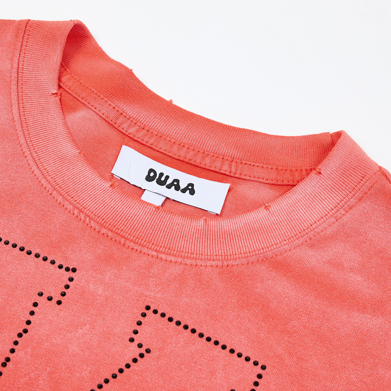 DU108# P68  DUAA Trophies T-shirt美国街头潮牌烫钻洗水做旧破洞短袖T恤