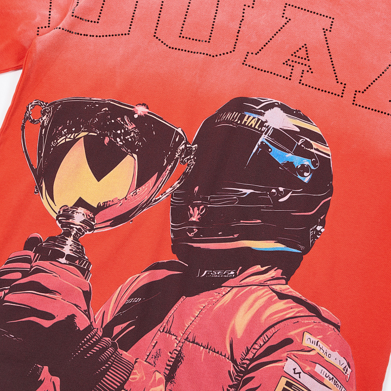 DU108# P68  DUAA Trophies T-shirt美国街头潮牌烫钻洗水做旧破洞短袖T恤