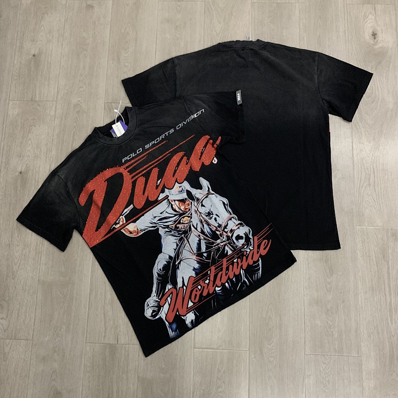 DU210# P72  DUAA 2026最新欧美潮牌烫钻洗水破洞短袖T恤