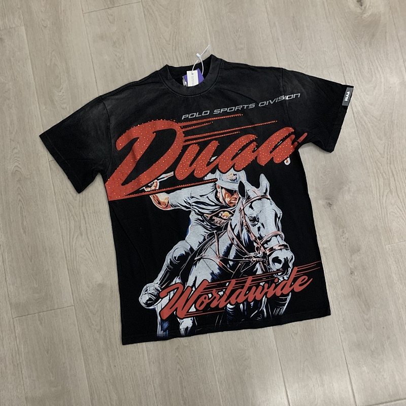 DU210# P72  DUAA 2026最新欧美潮牌烫钻洗水破洞短袖T恤