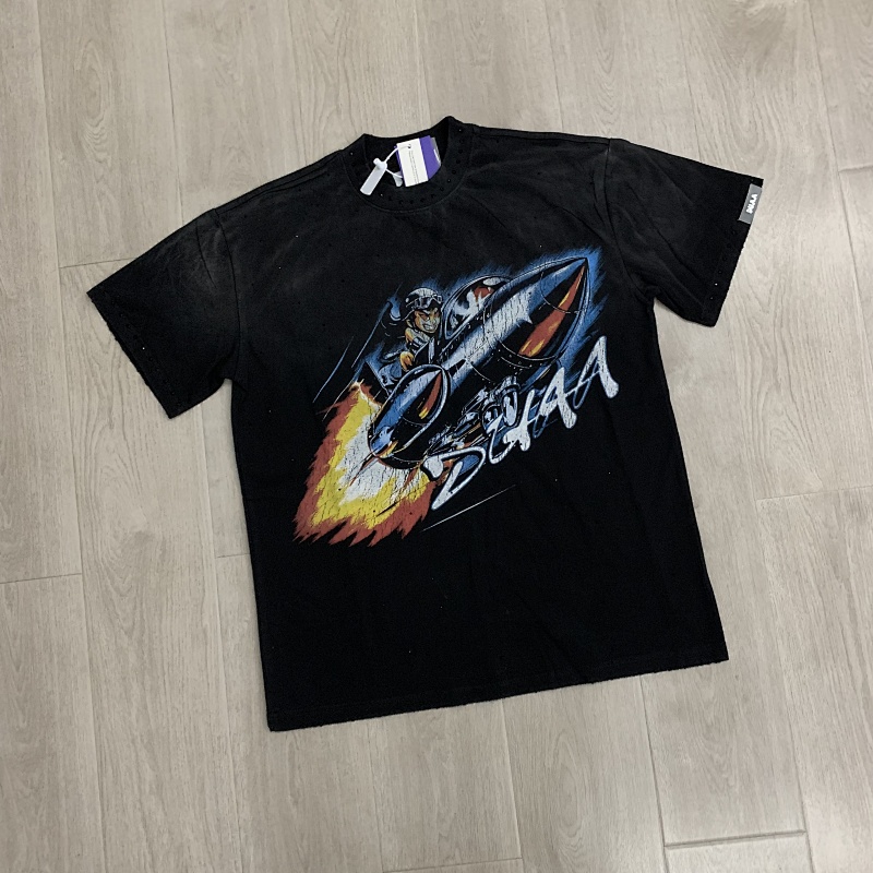 DU203# P65 DUAA Next Level T-shirt 2026最新时尚街头潮牌短袖烫钻洗水做旧破洞T恤