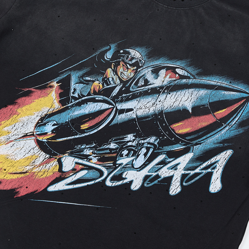 DU203# P65 DUAA Next Level T-shirt 2026最新时尚街头潮牌短袖烫钻洗水做旧破洞T恤