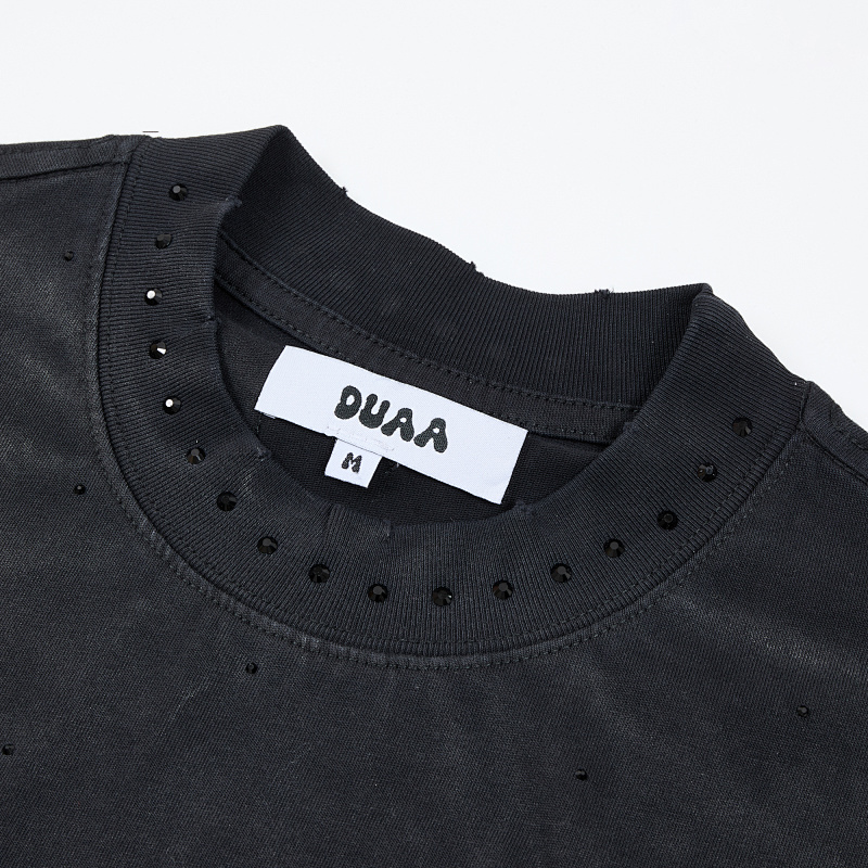 DU203# P65 DUAA Next Level T-shirt 2026最新时尚街头潮牌短袖烫钻洗水做旧破洞T恤