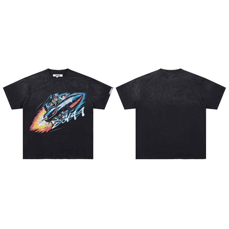 DU203# P65 DUAA Next Level T-shirt 2026最新时尚街头潮牌短袖烫钻洗水做旧破洞T恤