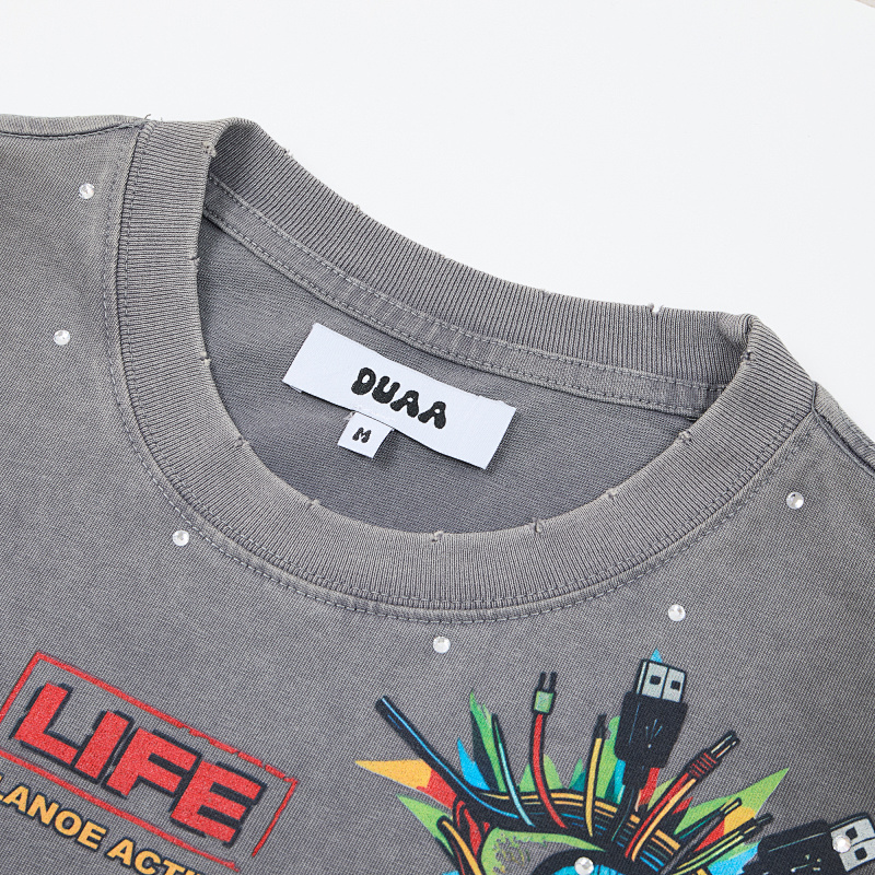 DU101# P75  DUAA New Age T-shirt 2026ss白墨直喷欧美最新潮牌烫钻洗水做旧短袖T恤