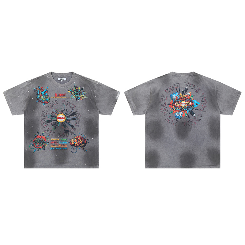DU101# P75  DUAA New Age T-shirt 2026ss白墨直喷欧美最新潮牌烫钻洗水做旧短袖T恤