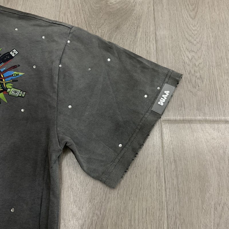 DU101# P75  DUAA New Age T-shirt 2026ss白墨直喷欧美最新潮牌烫钻洗水做旧短袖T恤