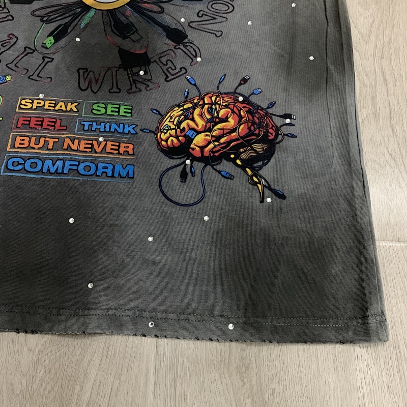 DU101# P75  DUAA New Age T-shirt 2026ss白墨直喷欧美最新潮牌烫钻洗水做旧短袖T恤