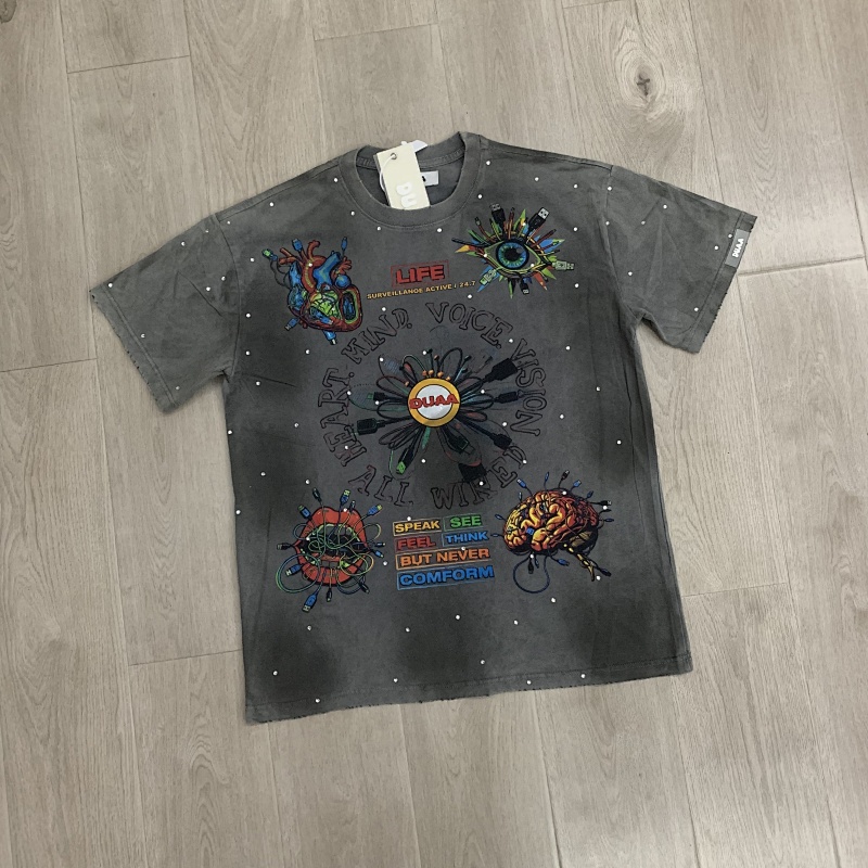 DU101# P75  DUAA New Age T-shirt 2026ss白墨直喷欧美最新潮牌烫钻洗水做旧短袖T恤