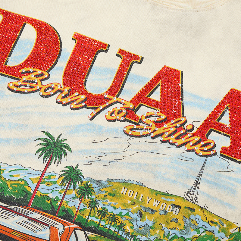 DU205# P75 DUAA Hollywood graphic T-shirt最新潮牌前后烫钻时尚短袖T恤