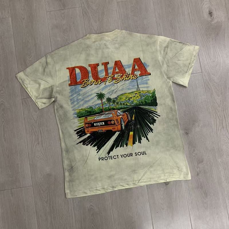DU205# P75 DUAA Hollywood graphic T-shirt最新潮牌前后烫钻时尚短袖T恤