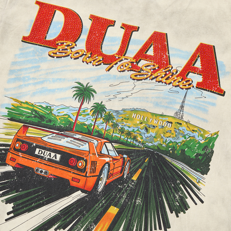 DU205# P75 DUAA Hollywood graphic T-shirt最新潮牌前后烫钻时尚短袖T恤