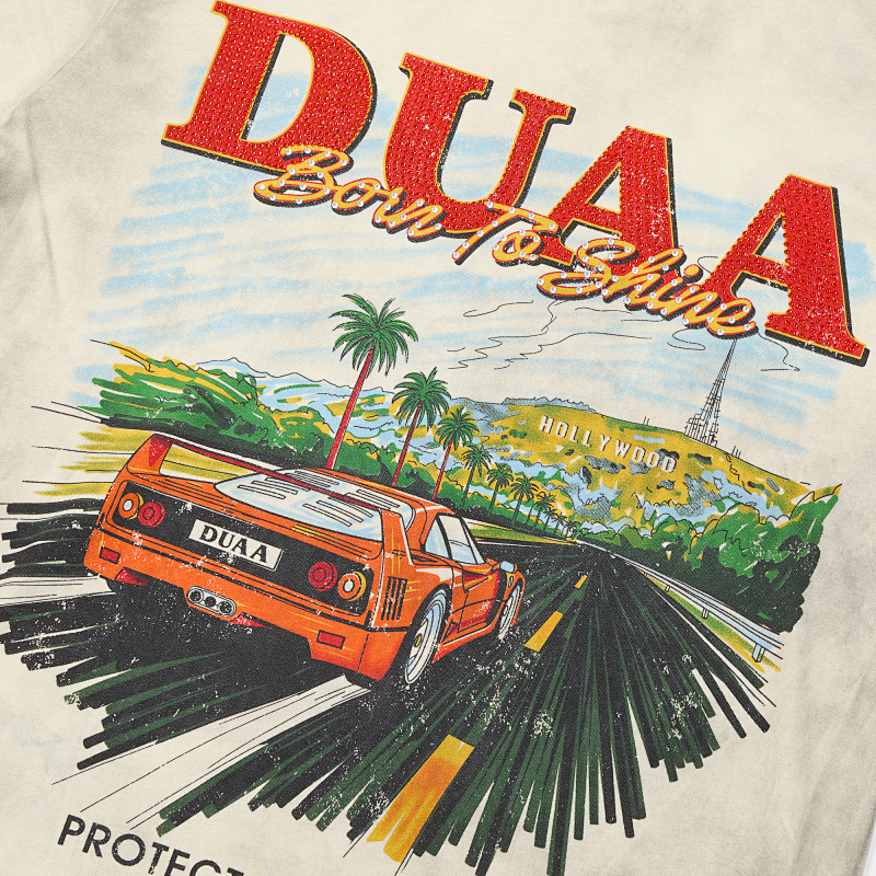 DU205# P75 DUAA Hollywood graphic T-shirt最新潮牌前后烫钻时尚短袖T恤
