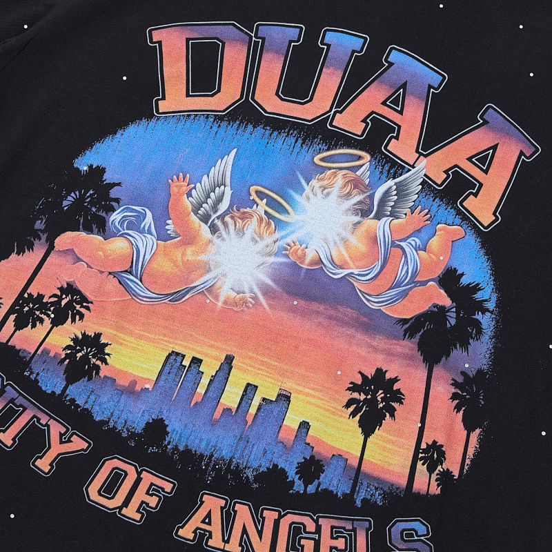 DU102# P68 DUAA Cali T-shirt美国洛杉矶时尚街头潮牌烫钻短袖T恤