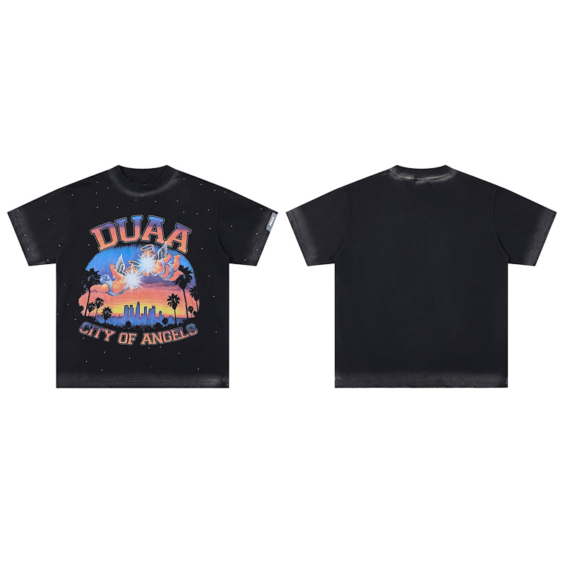 DU102# P68 DUAA Cali T-shirt美国洛杉矶时尚街头潮牌烫钻短袖T恤
