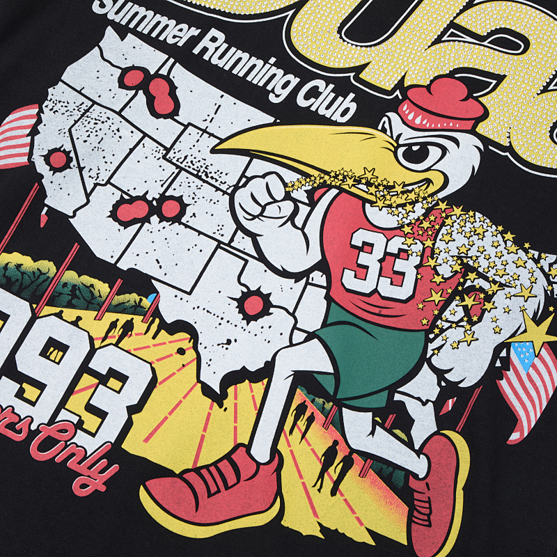 DU209# P68  DUAA SPRINT BLK TEE SHIRT美国时尚潮牌烫钻破洞短袖T恤