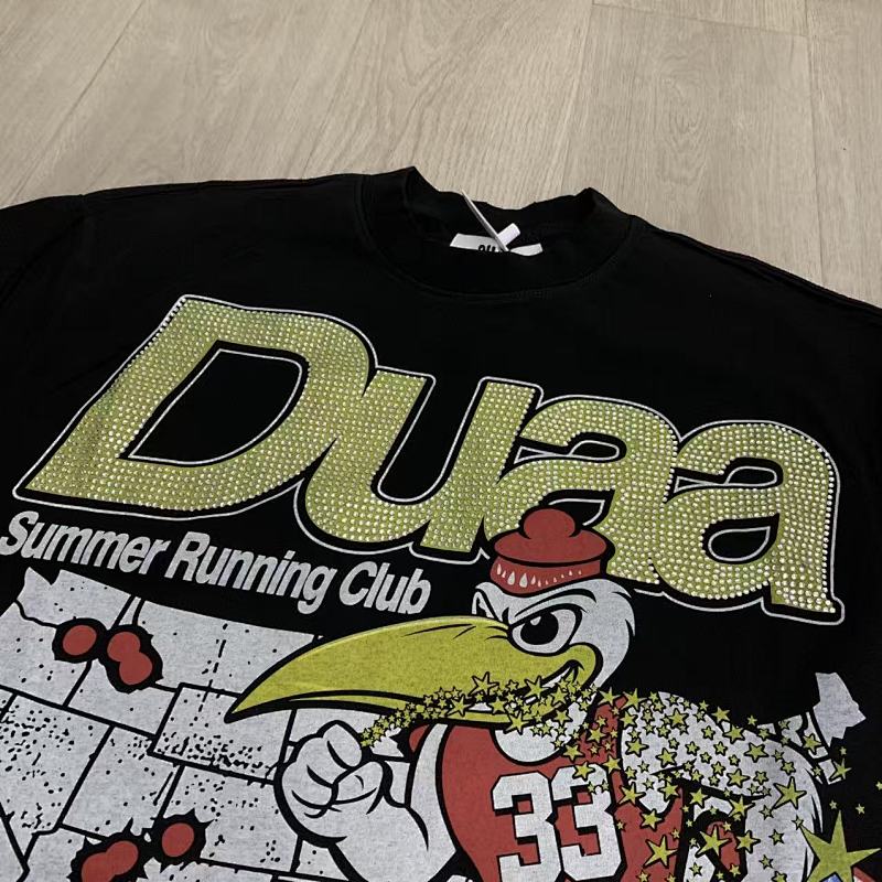 DU209# P68  DUAA SPRINT BLK TEE SHIRT美国时尚潮牌烫钻破洞短袖T恤