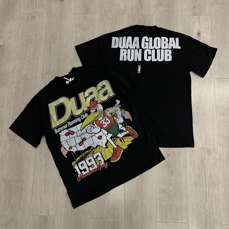 DU209# P68  DUAA SPRINT BLK TEE SHIRT美国时尚潮牌烫钻破洞短袖T恤