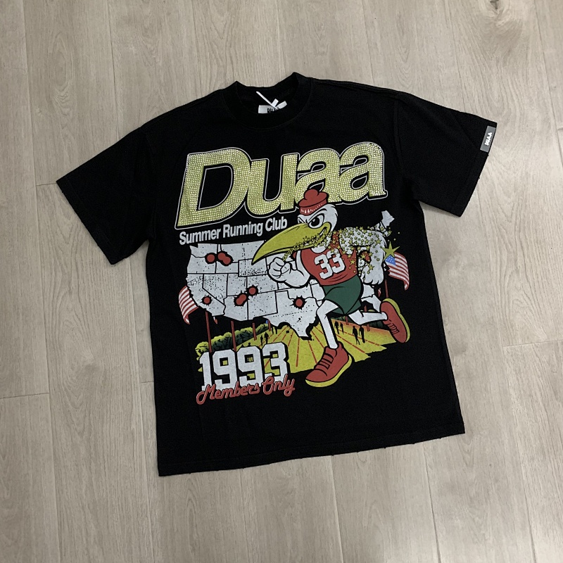 DU209# P68  DUAA SPRINT BLK TEE SHIRT美国时尚潮牌烫钻破洞短袖T恤