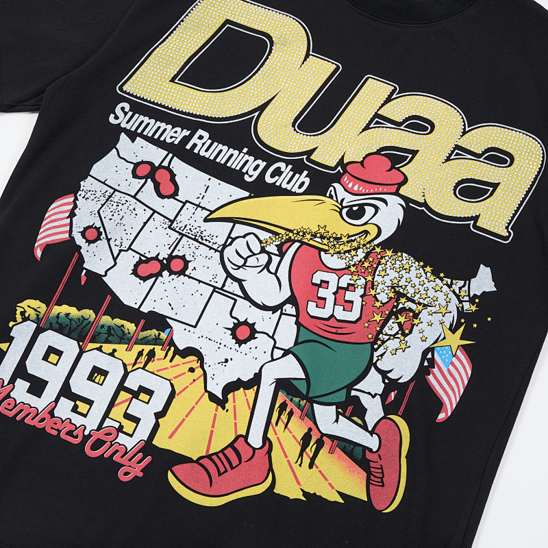 DU209# P68  DUAA SPRINT BLK TEE SHIRT美国时尚潮牌烫钻破洞短袖T恤