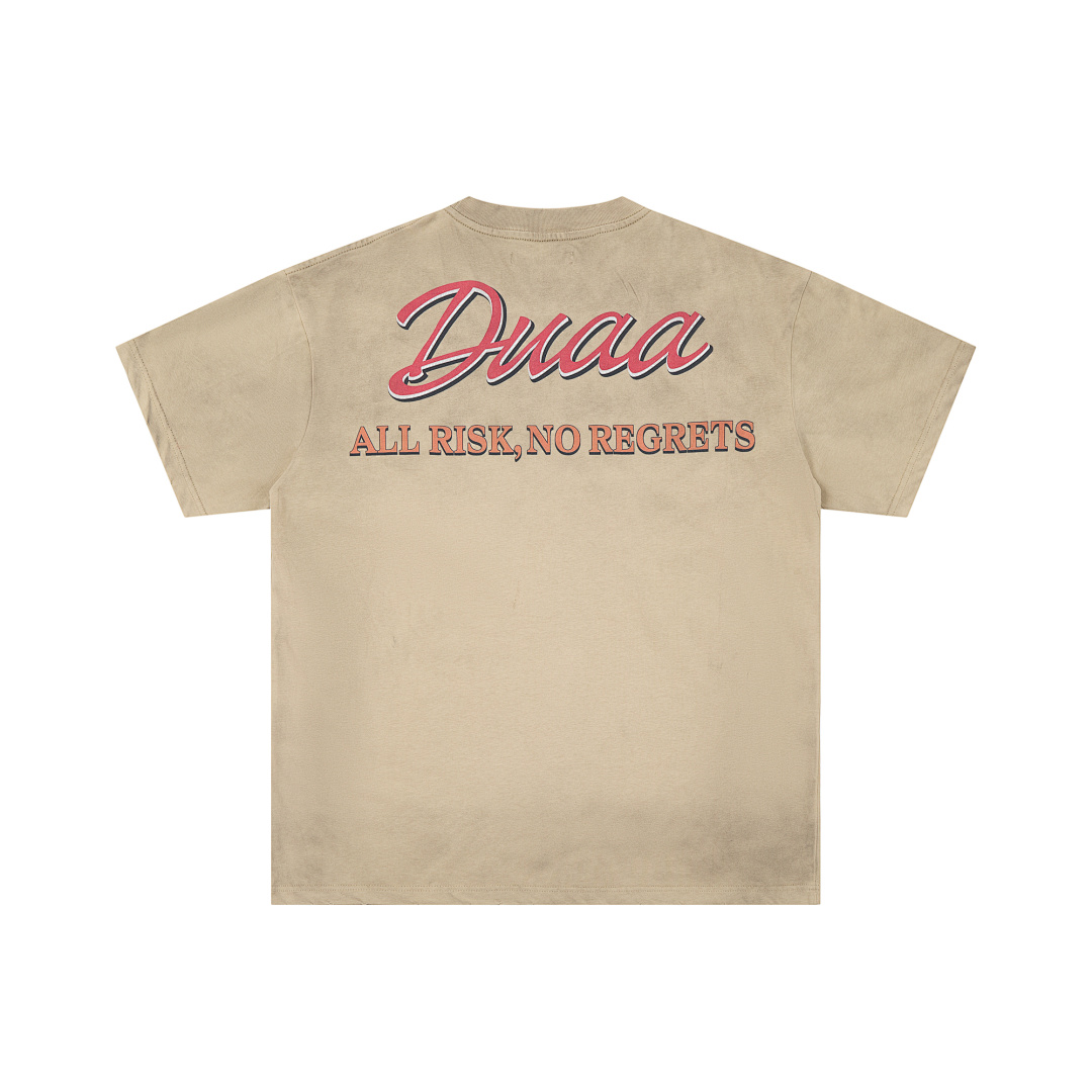 DU202# P75 DUAA All Risk T-shirt白墨直喷烫钻高品质潮牌短袖T恤