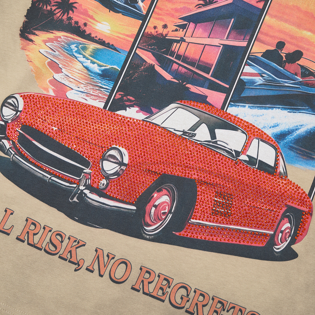 DU202# P75 DUAA All Risk T-shirt白墨直喷烫钻高品质潮牌短袖T恤
