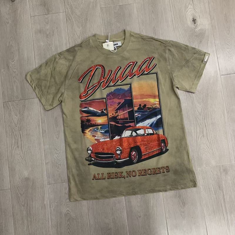 DU202# P75 DUAA All Risk T-shirt白墨直喷烫钻高品质潮牌短袖T恤