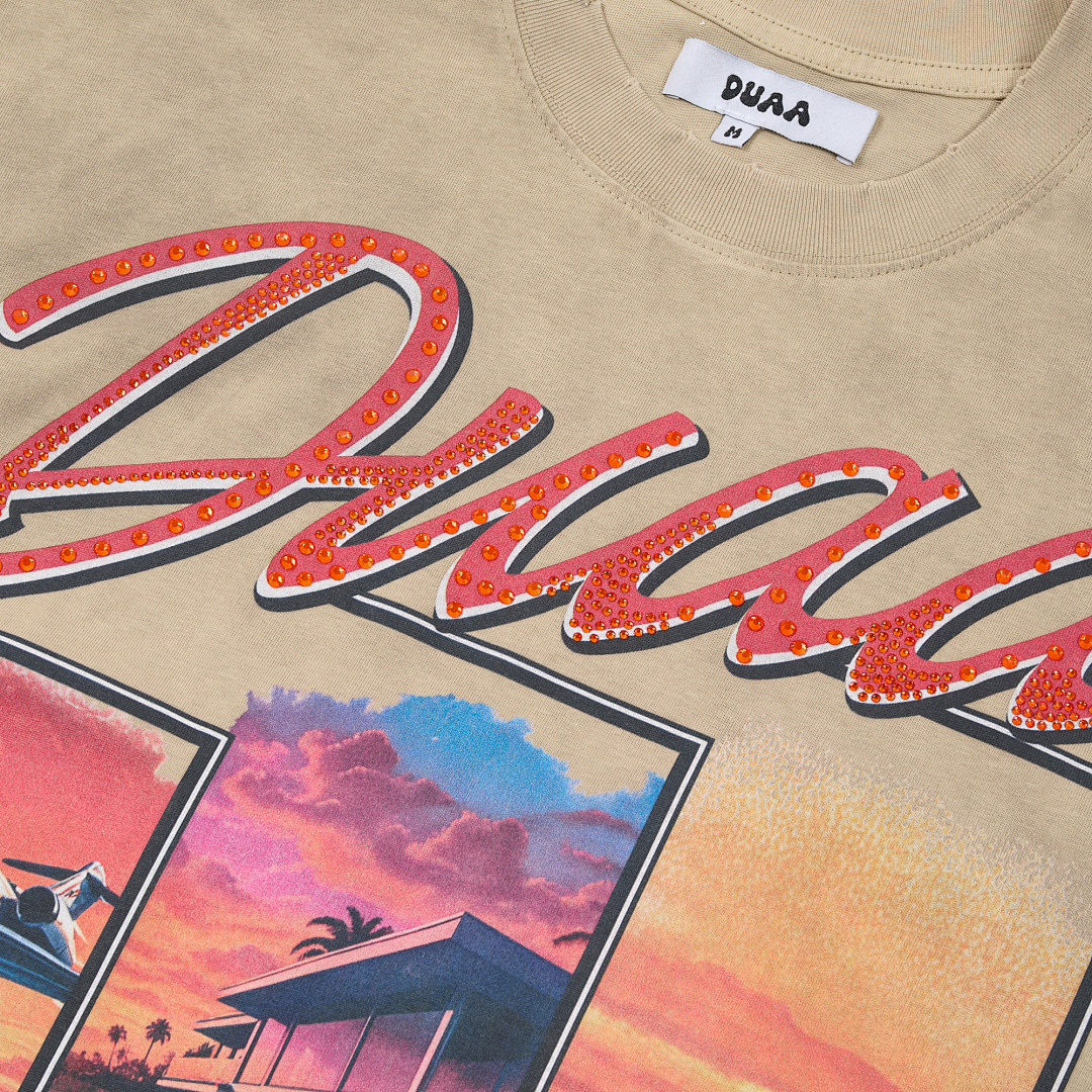 DU202# P75 DUAA All Risk T-shirt白墨直喷烫钻高品质潮牌短袖T恤