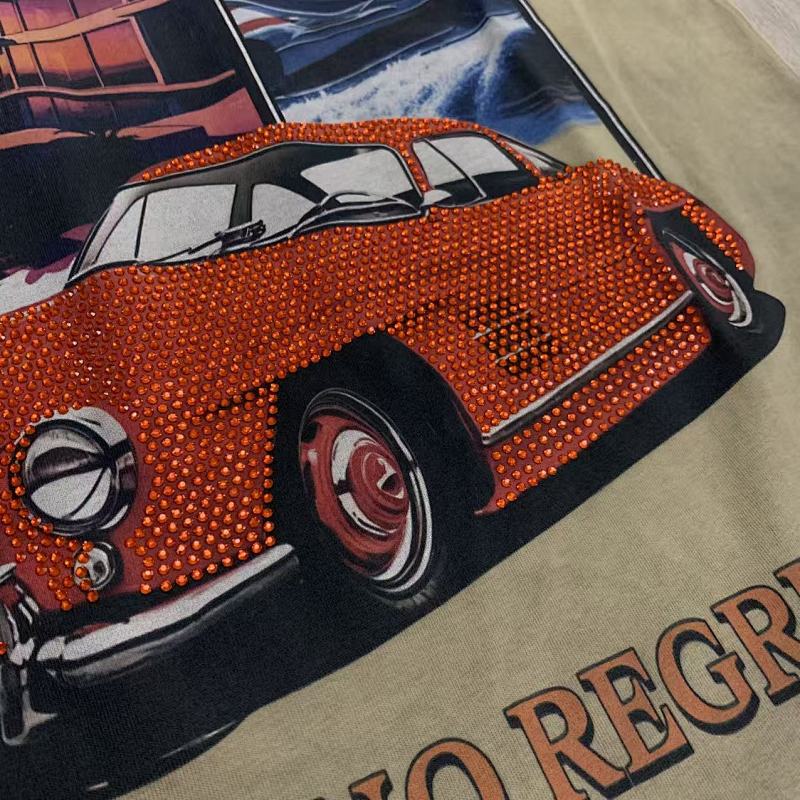 DU202# P75 DUAA All Risk T-shirt白墨直喷烫钻高品质潮牌短袖T恤