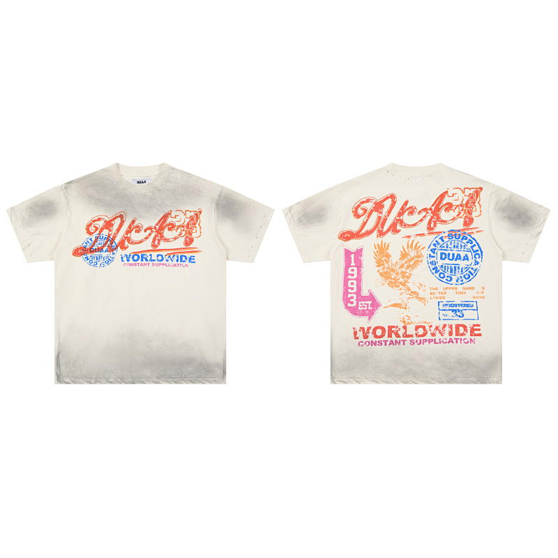 DU105# P70  DUAA Upper Hand SS Tee 烫钻做旧破洞纯棉短袖T恤