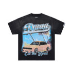 DU201# P70  DUAA Destination crystal graphic T-shirt洗水做旧破洞烫钻街头潮牌短袖T恤