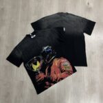 DU103# P65 DUAA Trophies T-shirt美国街头潮牌烫钻洗水做旧破洞短袖T恤