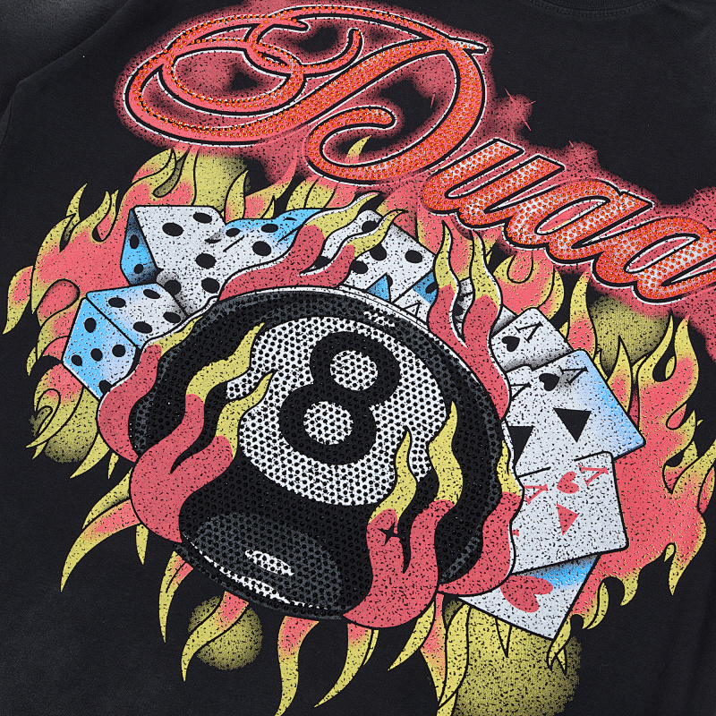 DU208# P75 DUAA Risk SS Tee 2026ss欧美潮牌烫钻做旧洗水短袖T恤