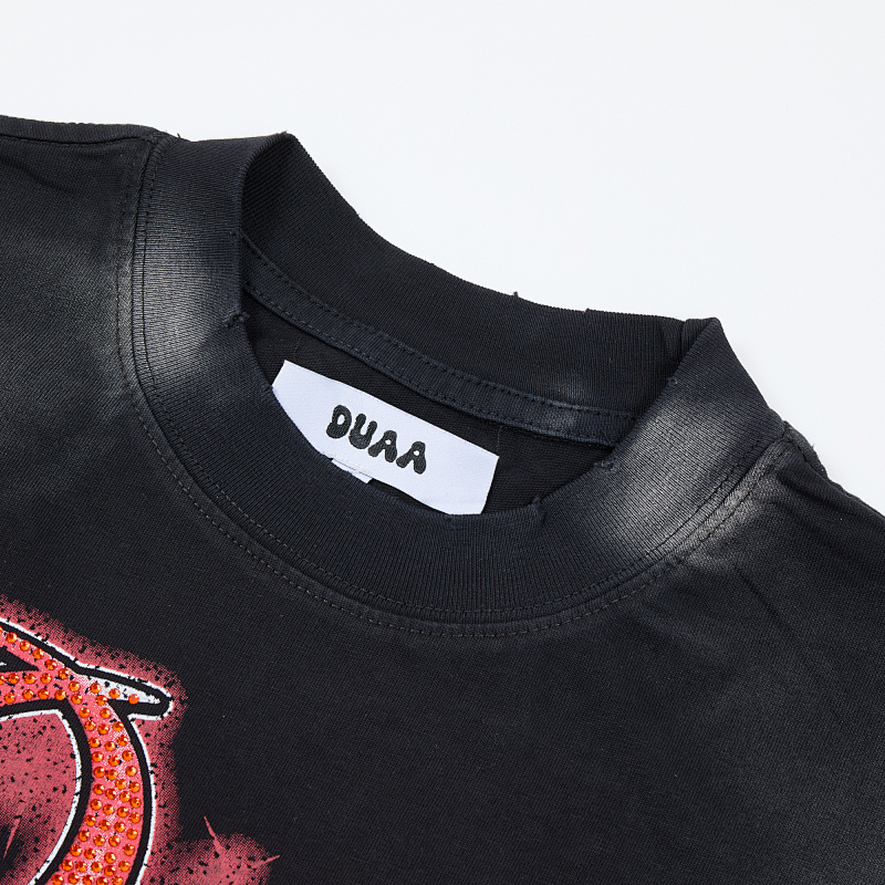 DU208# P75 DUAA Risk SS Tee 2026ss欧美潮牌烫钻做旧洗水短袖T恤