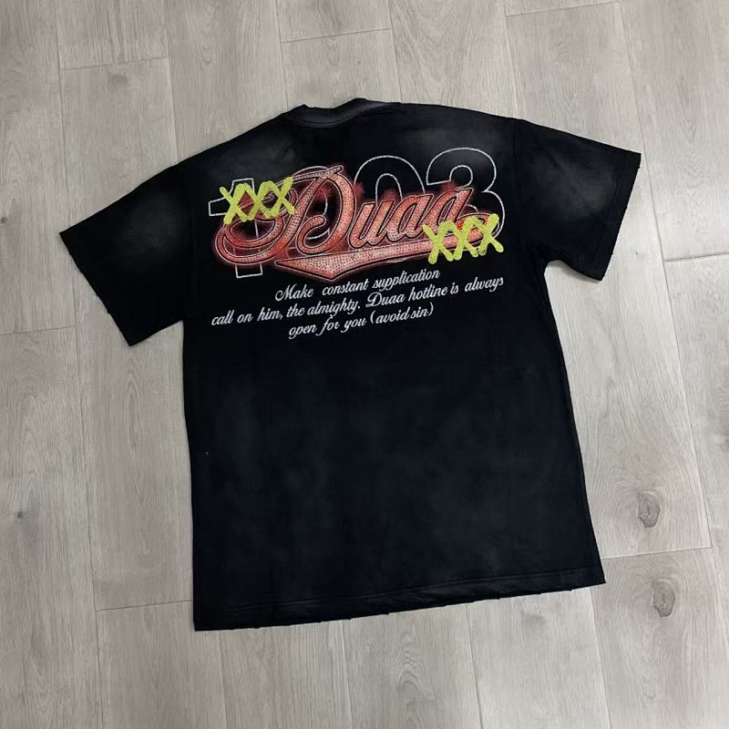 DU208# P75 DUAA Risk SS Tee 2026ss欧美潮牌烫钻做旧洗水短袖T恤