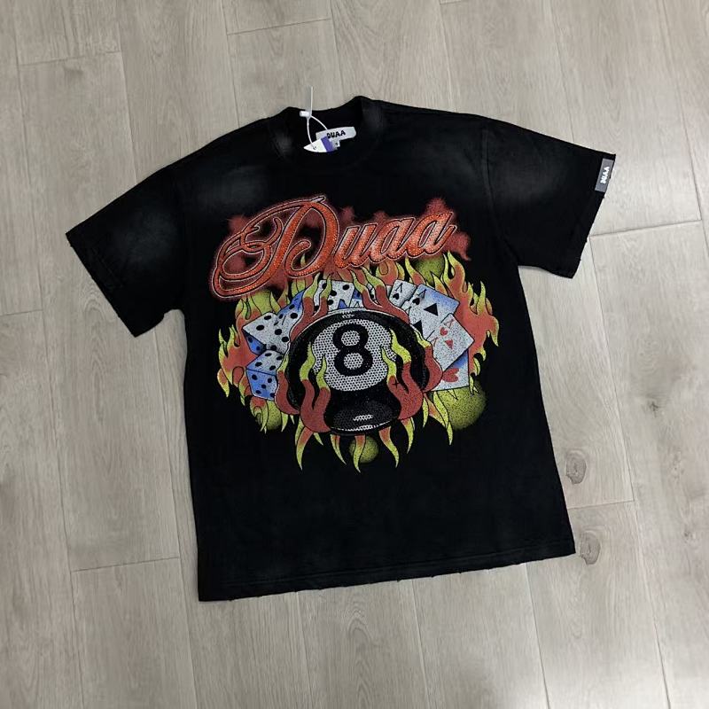 DU208# P75 DUAA Risk SS Tee 2026ss欧美潮牌烫钻做旧洗水短袖T恤