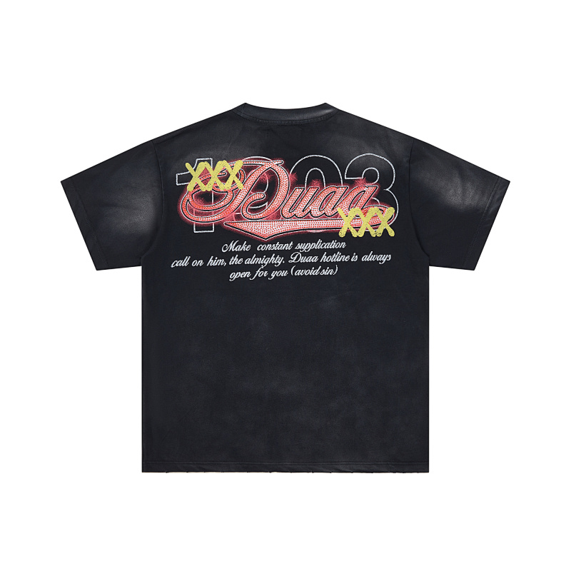 DU208# P75 DUAA Risk SS Tee 2026ss欧美潮牌烫钻做旧洗水短袖T恤
