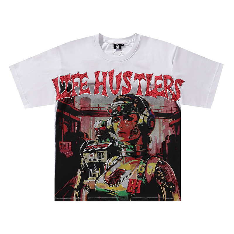 批61，编号LH025，美潮Life Hustlers宇航员印花烫钻短袖T恤
