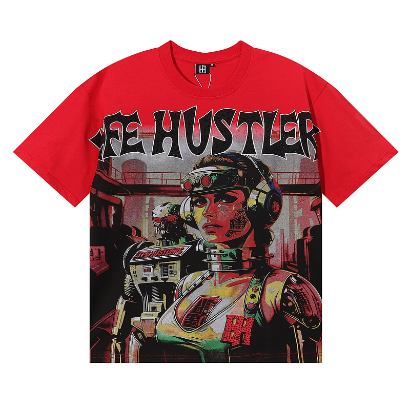 批61，编号LH025，美潮Life Hustlers宇航员印花烫钻短袖T恤