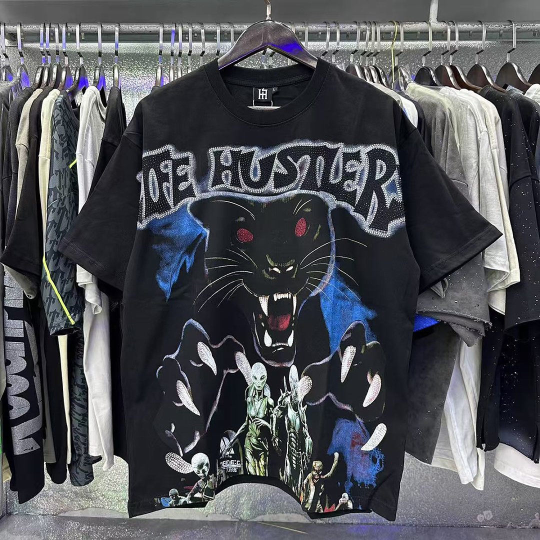 批58，编号LH019，Life Hustlers "Black Panther"黑豹印花烫钻设计