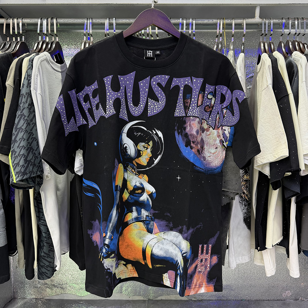 批58，编号LH018，Life Hustlers "sexy astronaut"性感宇航员印花烫钻设计短袖T恤男女