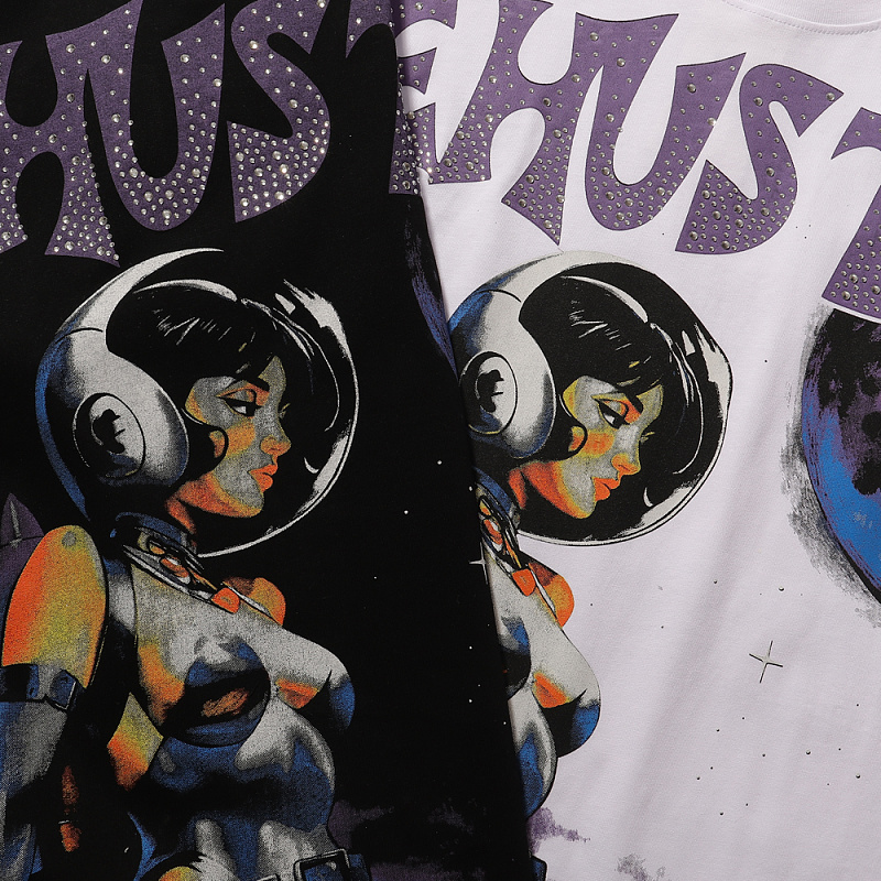 批58，编号LH018，Life Hustlers "sexy astronaut"性感宇航员印花烫钻设计短袖T恤男女