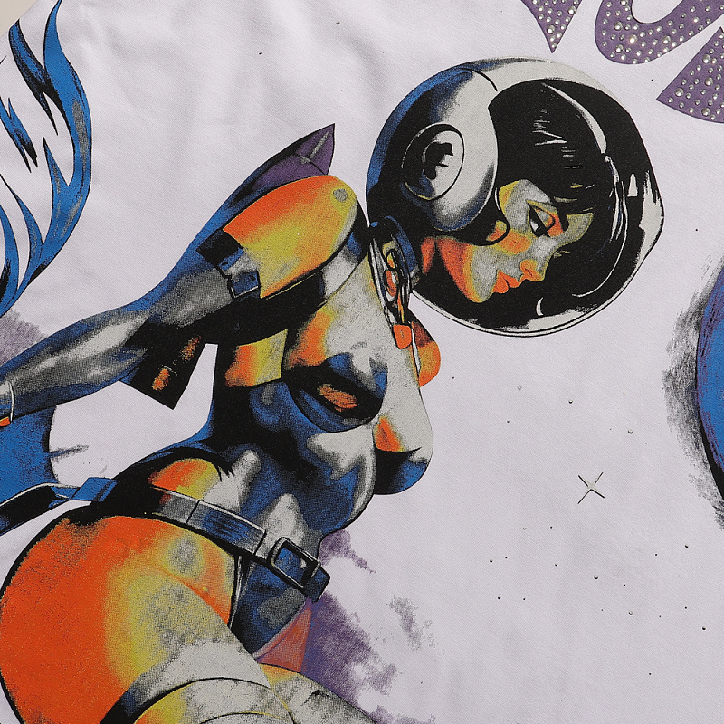 批58，编号LH018，Life Hustlers "sexy astronaut"性感宇航员印花烫钻设计短袖T恤男女