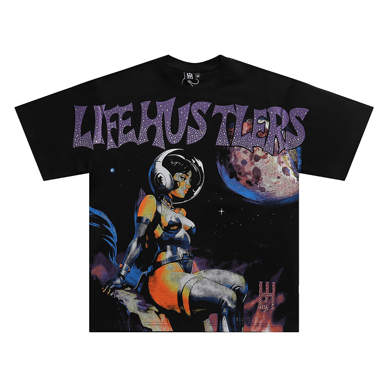 批58，编号LH018，Life Hustlers "sexy astronaut"性感宇航员印花烫钻设计短袖T恤男女