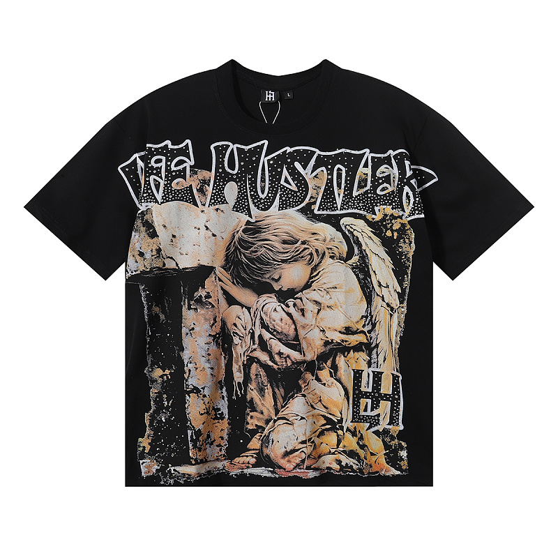 批58，编号LH017，Life Hustlers "Praying Angel"祈祷天使印花烫钻设计双纱纯棉T恤