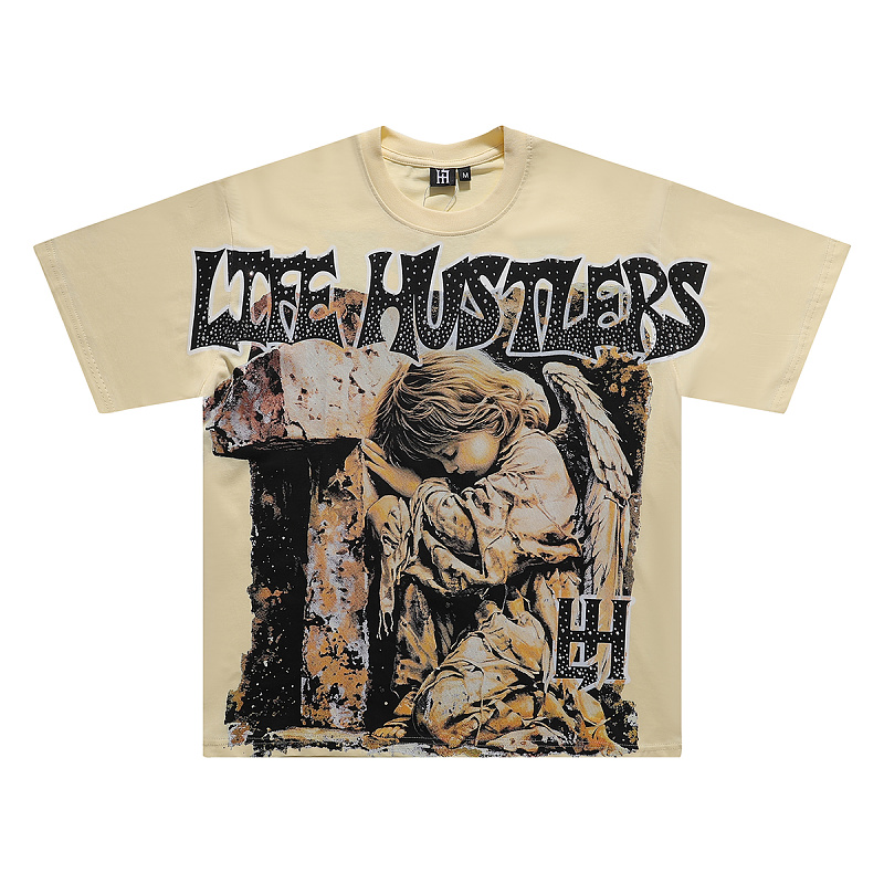 批58，编号LH017，Life Hustlers "Praying Angel"祈祷天使印花烫钻设计双纱纯棉T恤