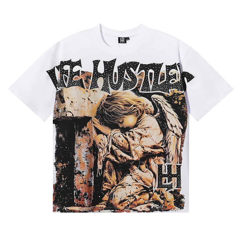 批58，编号LH017，Life Hustlers "Praying Angel"祈祷天使印花烫钻设计双纱纯棉T恤