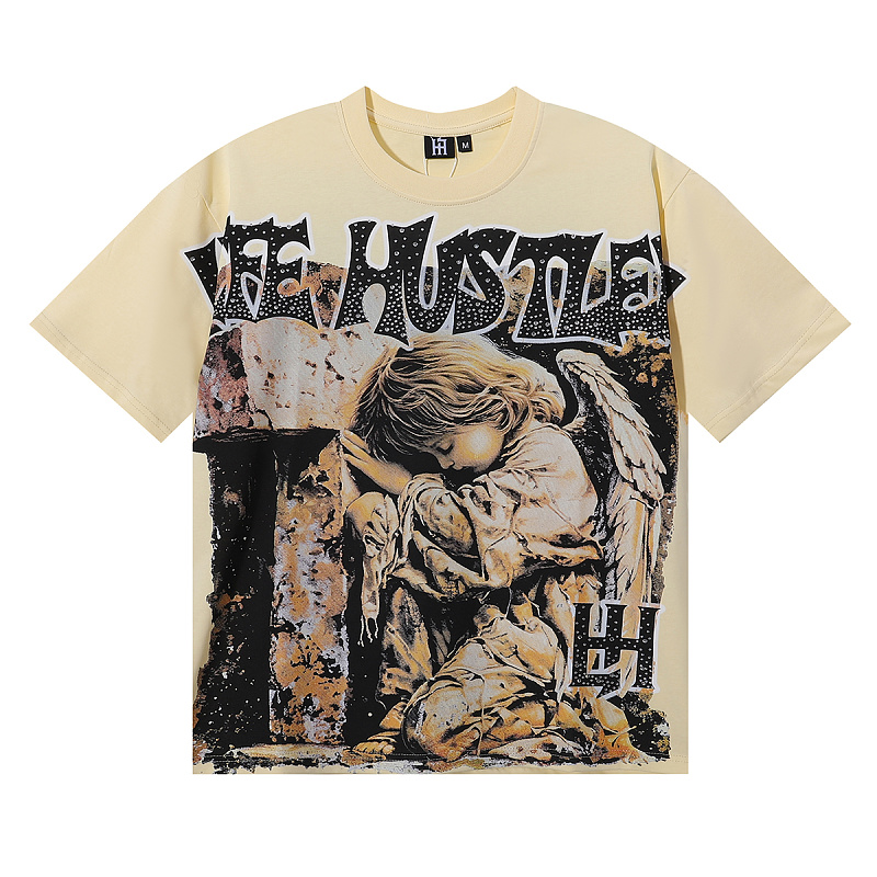 批58，编号LH017，Life Hustlers "Praying Angel"祈祷天使印花烫钻设计双纱纯棉T恤
